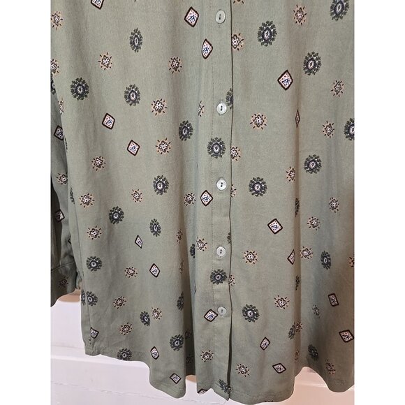 URBAN GIRL Olive Green With Design Long Sleeve Button Up Shirt Pockets Size M - Picture 8 of 11